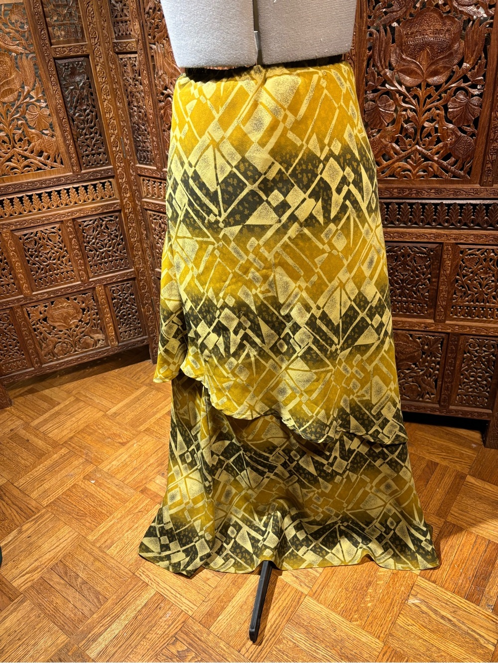 Ashley Stewart Yellow Patterned Layered Maxi Skirt